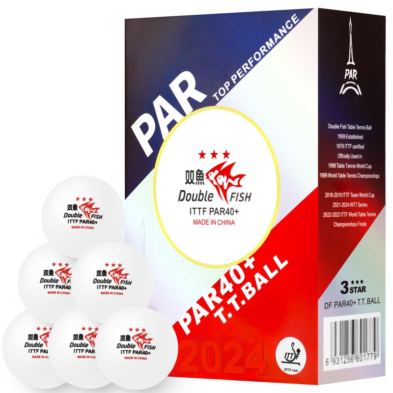 DOUBLE FISH 3-Star Table Tennis Balls for 2024 Games in PAR - White 40+ ABS Balls - High Performance & Ultimate Durability Ping Pong Balls 6 Pack - Image 1